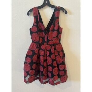 Ark & Co black, sleeveless, fit-and-flare mini dress with a red floral pattern S